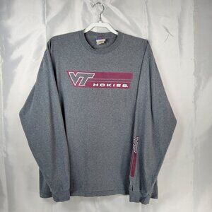 Champion Long Sleeve Gray T-shirt with VT Hokies Burgundy Graphics Men Sz XL
